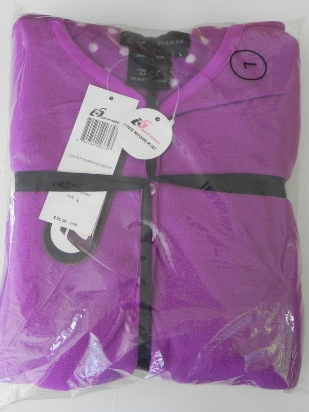 NWT Women's Fleece pajama set Size Large - Purple and Purple Dot